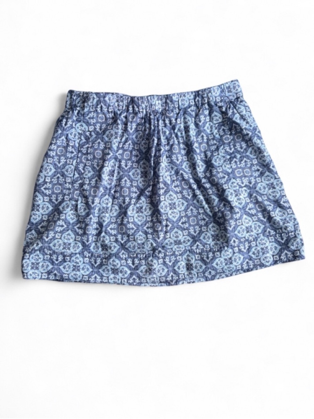 J. Crew Blue Tile Medallion Print Elastic-Waist Mini Skirt